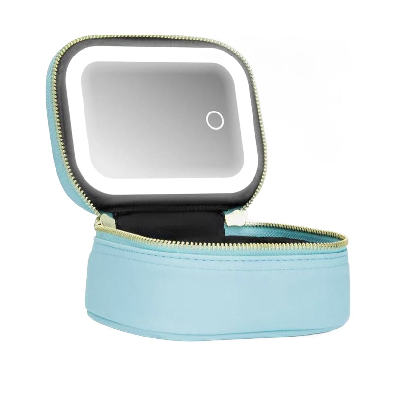 Dopamine Color PU Waterproof Makeup Bag with LED Touch Light & Detachable Mirror