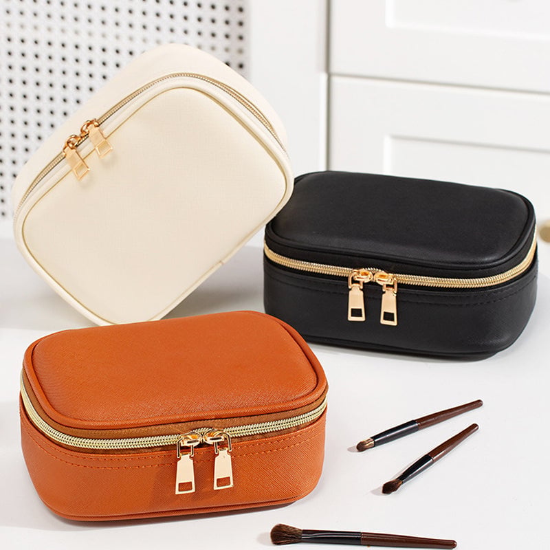 Dopamine Color PU Waterproof Makeup Bag with LED Touch Light & Detachable Mirror