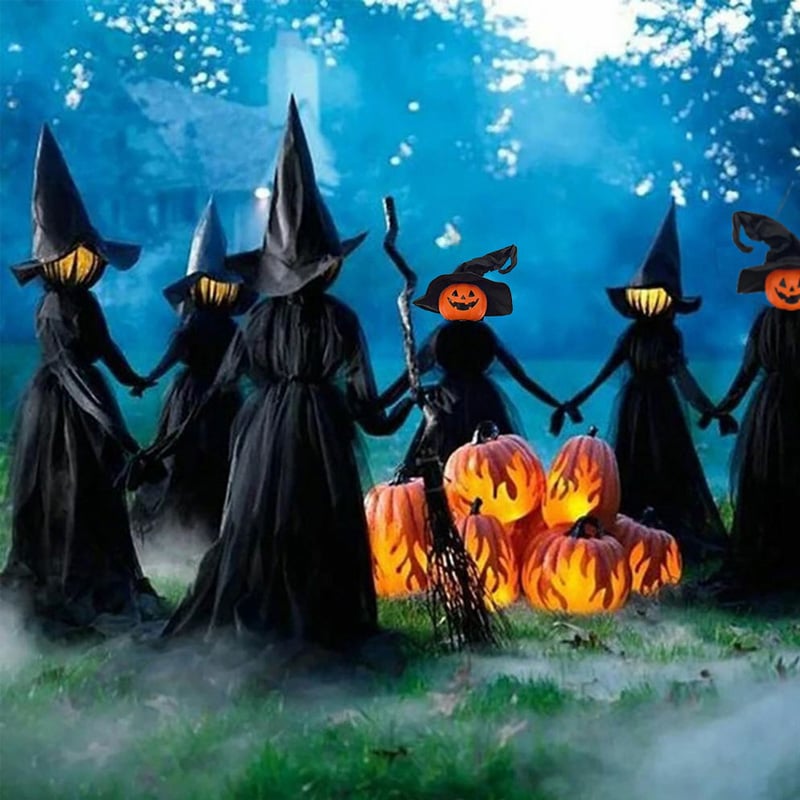 Light-Up Halloween Witches & Pumpkin Decor