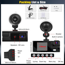 Load image into Gallery viewer, Sakerplus 3 Channel Dash Cam Front and Rear Inside