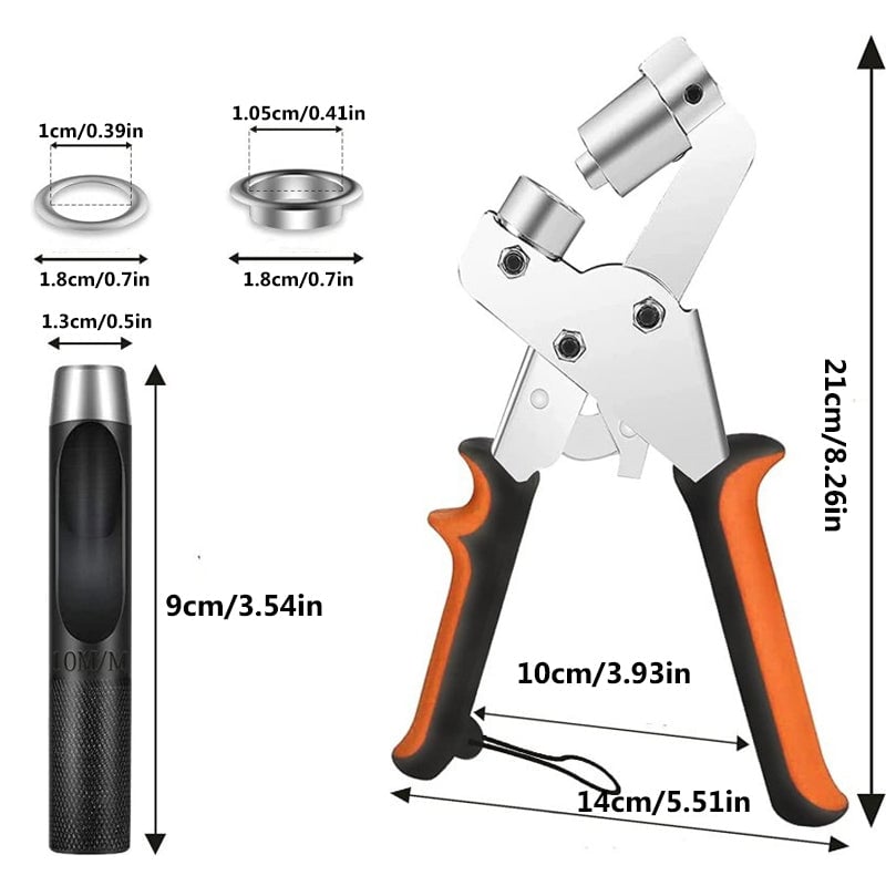Eyelet Pliers for Tarpaulins (Pliers + 500 silver buckles)