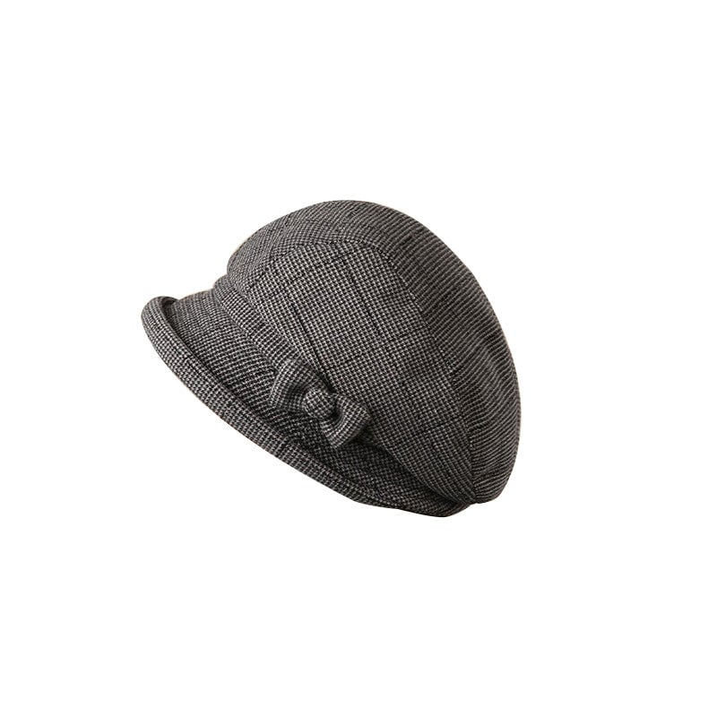 Women's Elegant Plaid Pattern Bow Decor Beret