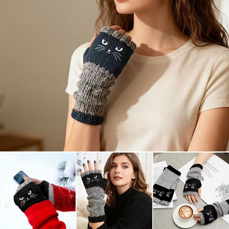 Cat fingerless gloves