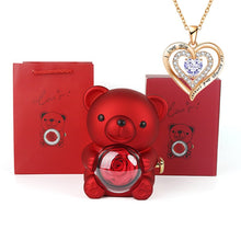 Load image into Gallery viewer, Heart-Shaped Pendant Necklace with Bear &amp; Rose Gift Box