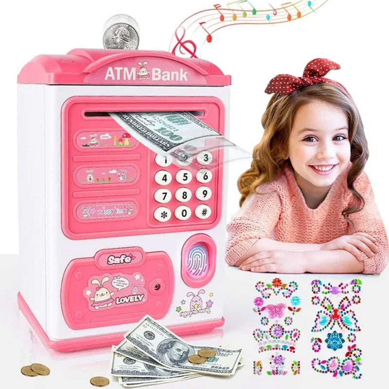 Fingerprint sensor automatic money rolling ATM piggy bank