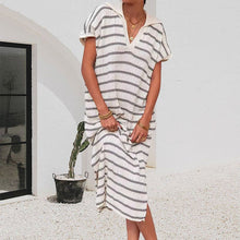 Load image into Gallery viewer, Striped Collared Short Sleeve Dress