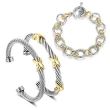 Load image into Gallery viewer, Two Tone Knot Twisted Bangle