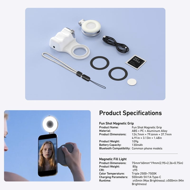Saker Fun Shot Magnetic Grip & Magnetic Selfie Light