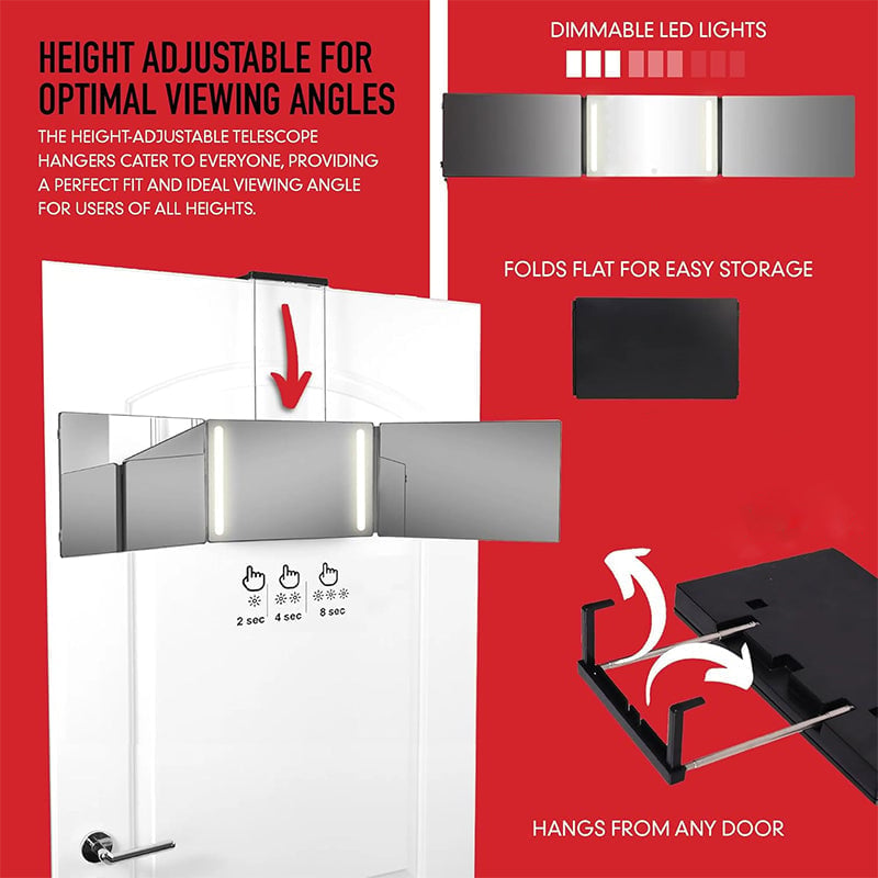 Expandable Hanging Foldable Three-Way Mirror