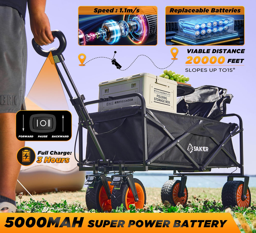 Portable Utility Cart for Outdoor Use - Electric Folding Wagon(Ships to the USA only)