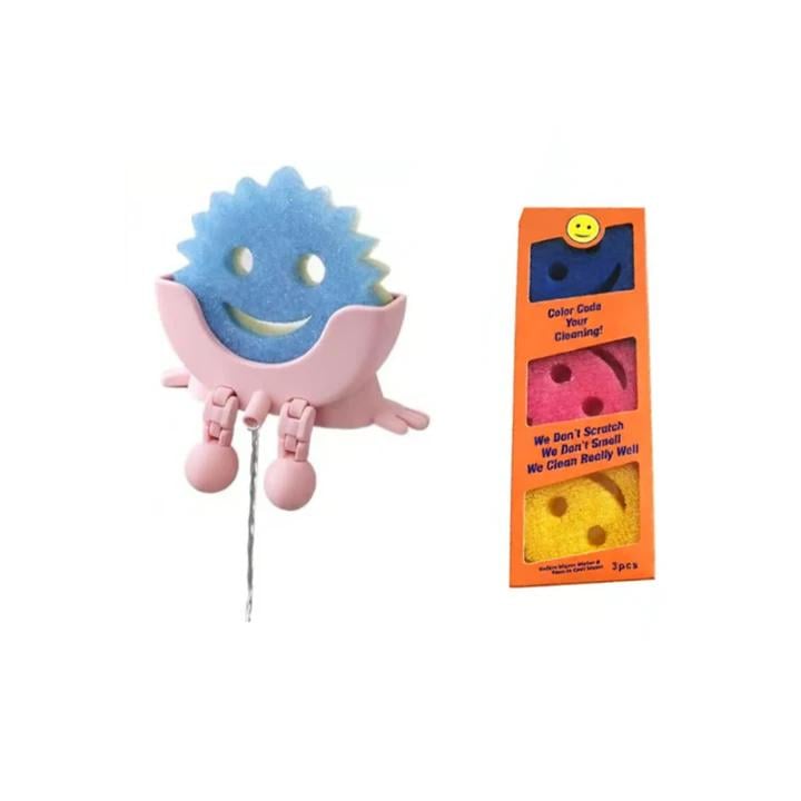 Cute Smiling Sponge Holder With Drainage