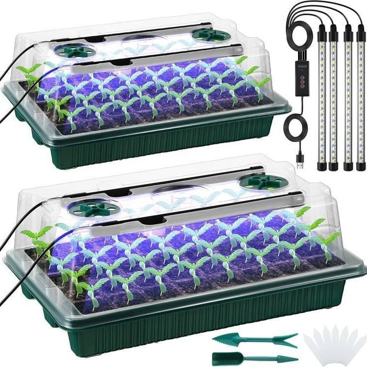 Seed Starter Tray with Grow Light,2 Pack 80 Cells