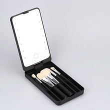 Load image into Gallery viewer, Travel Makeup Brush Set With LED Light Mirror