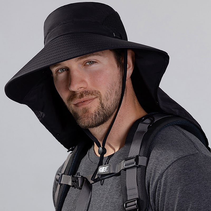 Men's Wide Brim Sun Hat with Removable Face Mask