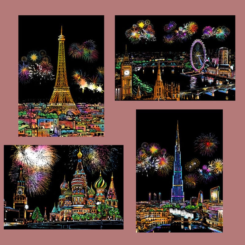 Scratch Art Book For Adults -Colorful City Series