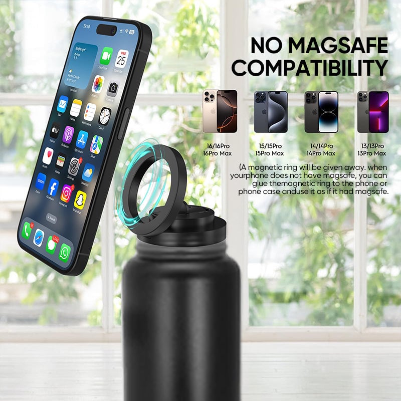 Water Bottle with Magnetic Phone Holder