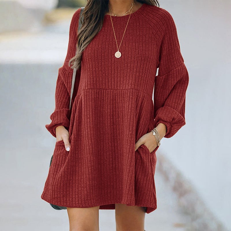 New autumn and winter knitted long-sleeved dress