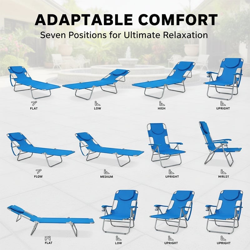 Portable Folding Beach Lounge Chair with Backpack Straps