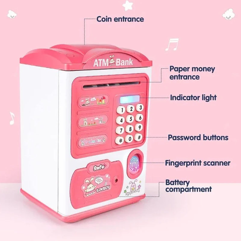 Fingerprint sensor automatic money rolling ATM piggy bank