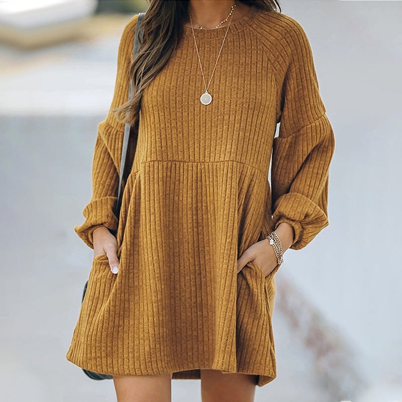 New autumn and winter knitted long-sleeved dress