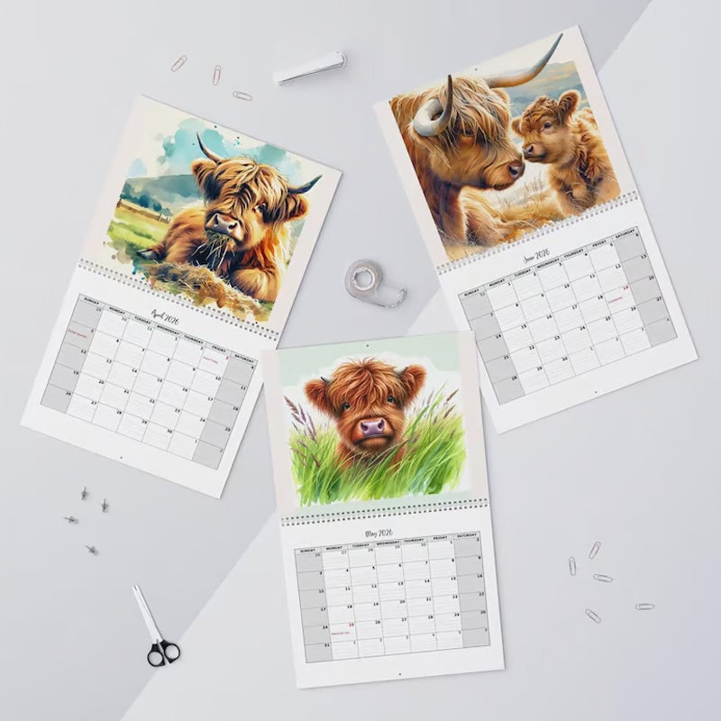 Highland Cow Calendar 2026