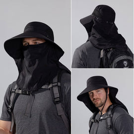 Men's Wide Brim Sun Hat with Removable Face Mask