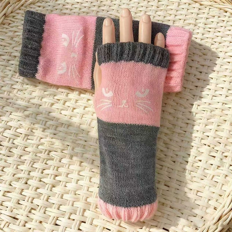 Cat fingerless gloves