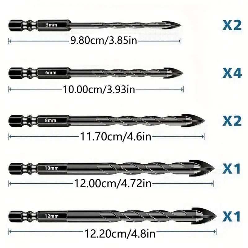Hexagonal Shank Triangle Drill 10 pcs Set