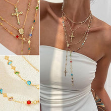 Load image into Gallery viewer, Vintage 4 Piece Set Metal Cross Y-style Long Necklace