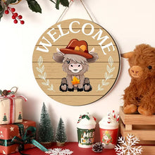 Load image into Gallery viewer, DIY Wooden Christmas Highland Bull Welcome Sign