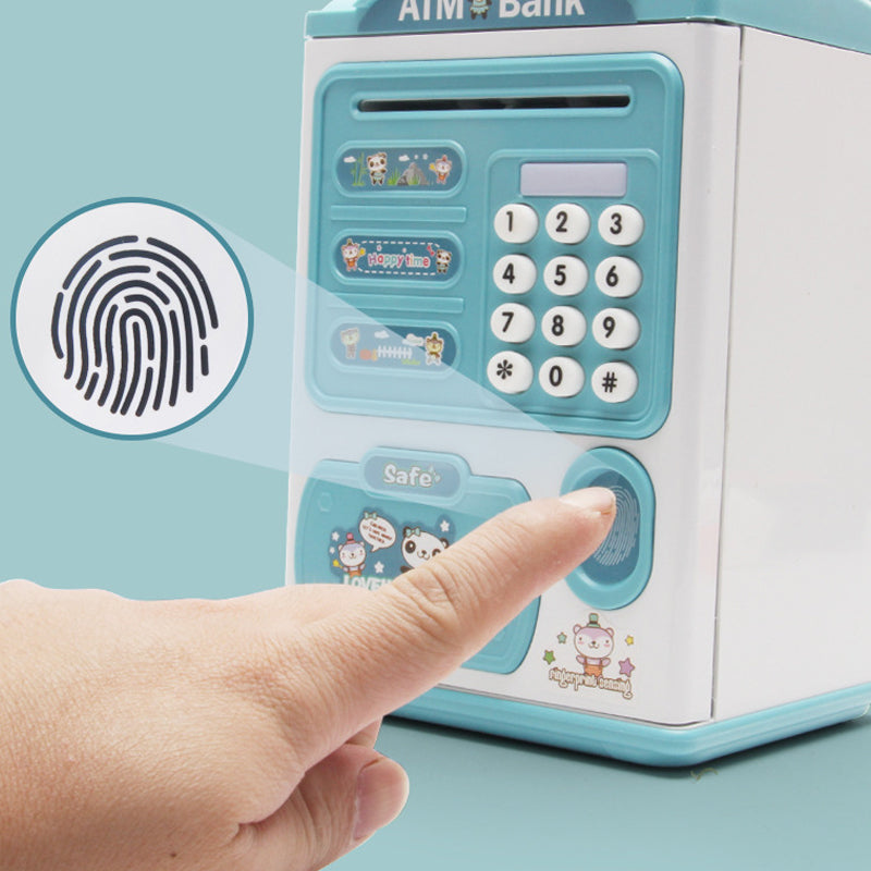 Fingerprint sensor automatic money rolling ATM piggy bank