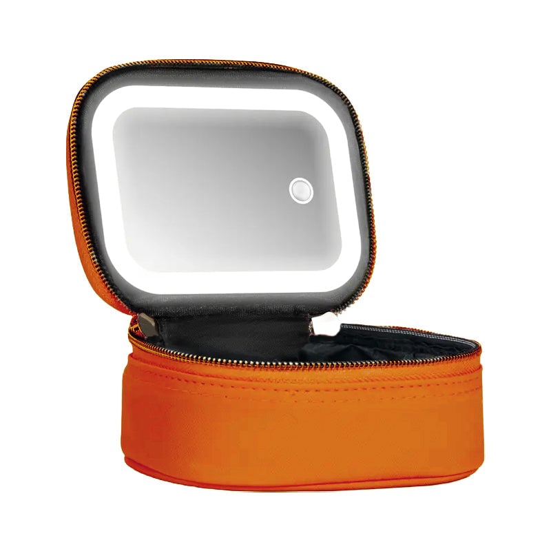 Dopamine Color PU Waterproof Makeup Bag with LED Touch Light & Detachable Mirror