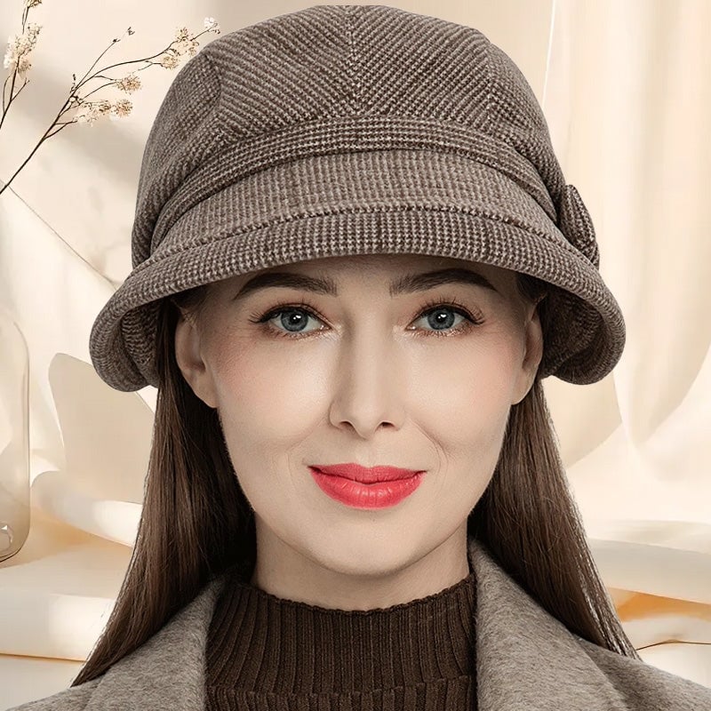 Women's Elegant Plaid Pattern Bow Decor Beret
