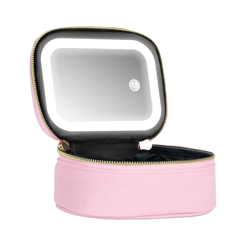 Dopamine Color PU Waterproof Makeup Bag with LED Touch Light & Detachable Mirror