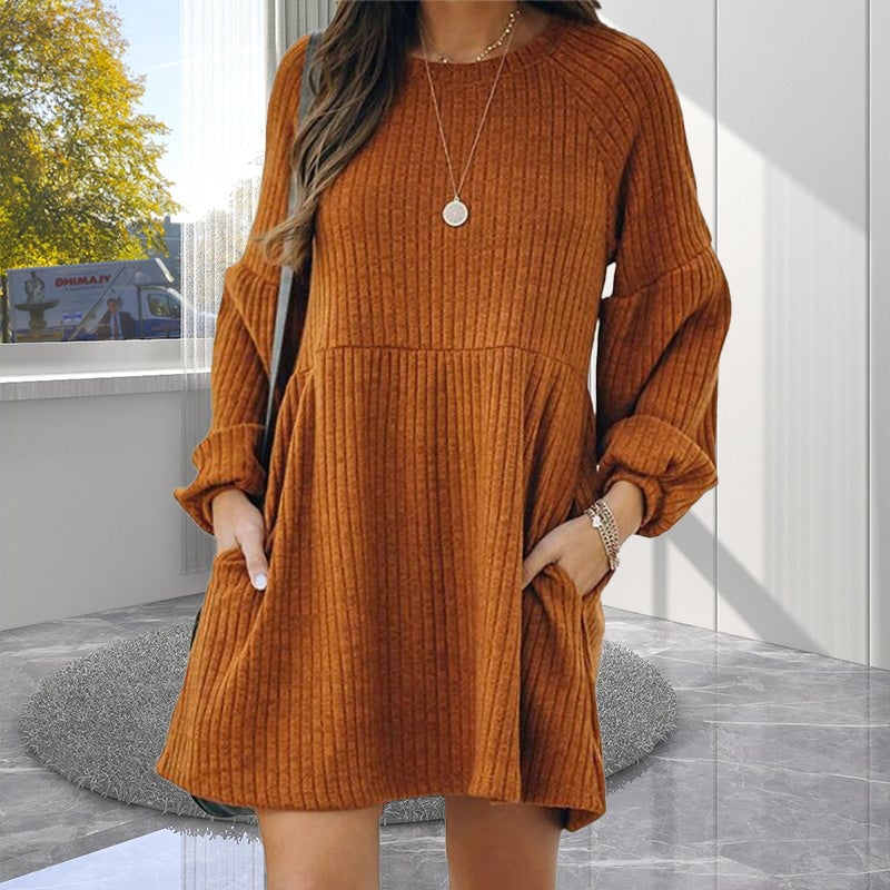 New autumn and winter knitted long-sleeved dress