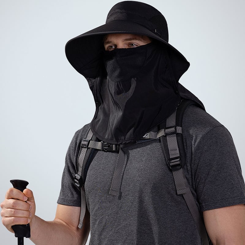 Men's Wide Brim Sun Hat with Removable Face Mask