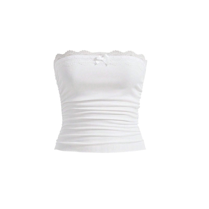 Women's Contrast Lace Bow Decor Crop Tube Top