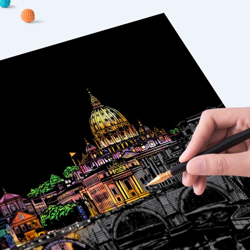 Scratch Art Book For Adults -Colorful City Series