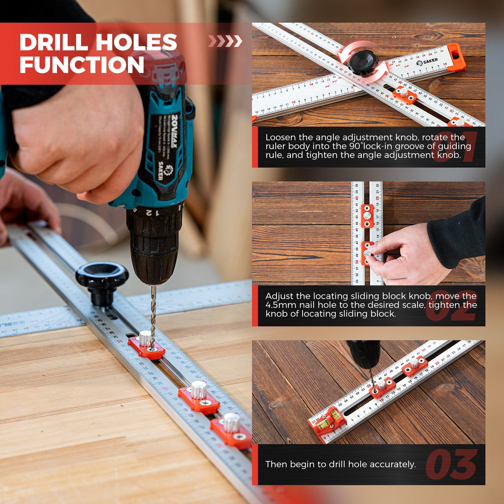 Accurate Hole Position Marker - 4 in 1 Drilling Positioning Ruler