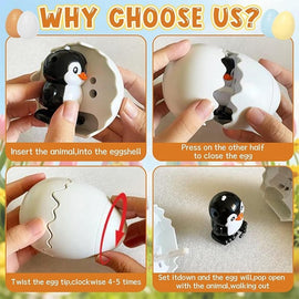Pop-Surprise Easter Eggs – Wind-Up Jumping Animal Toy (Capybara, Dinosaur, Penguin, Duck)