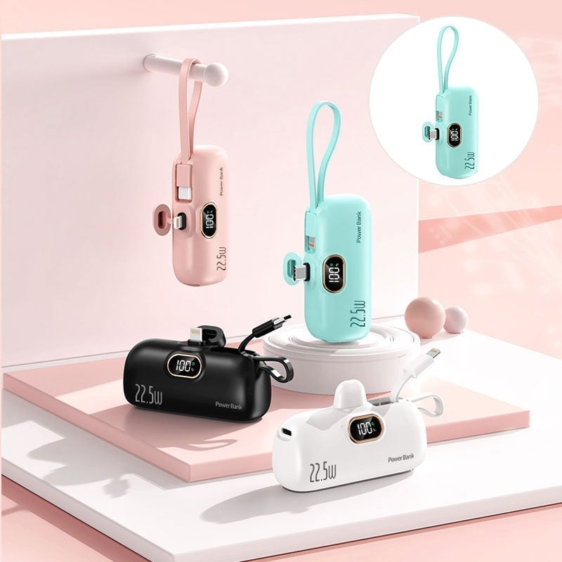 Mini Portable Charger with Built-in Cable