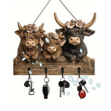 Load image into Gallery viewer, Highland Cow Wooden Key Holder Decor