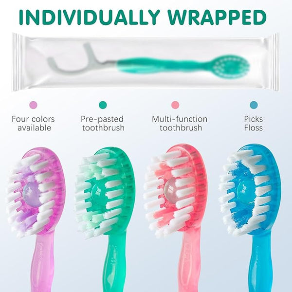 Mini Toothbrush 5 in 1 Tool (Toothpaste + Floss + Pick + Tongue Scrape ...