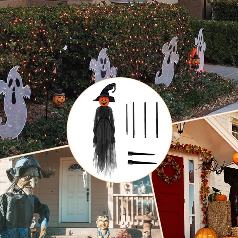 Light-Up Halloween Witches & Pumpkin Decor