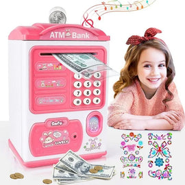 Fingerprint sensor automatic money rolling ATM piggy bank