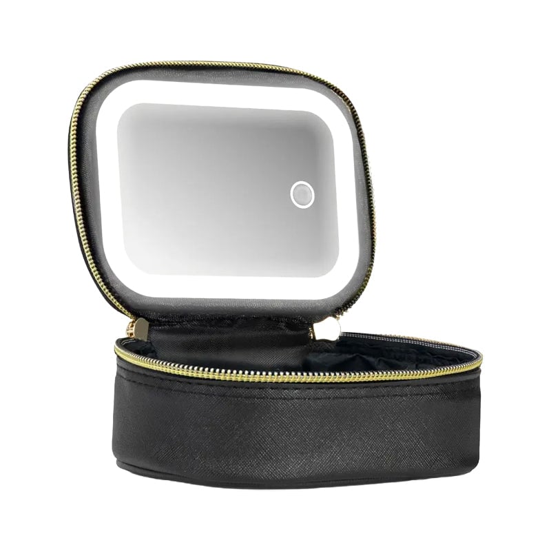 Dopamine Color PU Waterproof Makeup Bag with LED Touch Light & Detachable Mirror