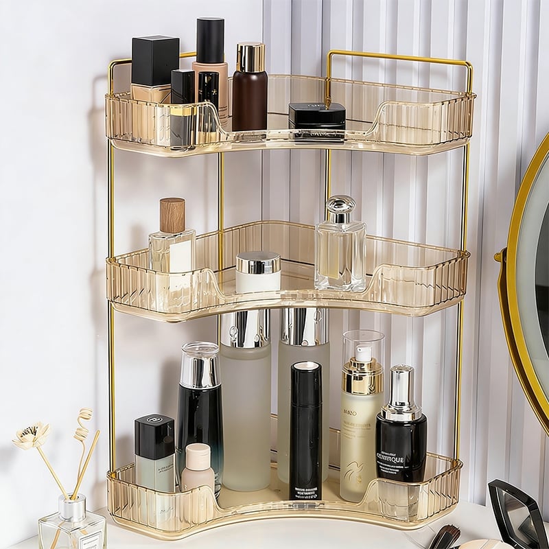 3 Tiers Transparent Corner Cosmetic Countertop Storage Rack