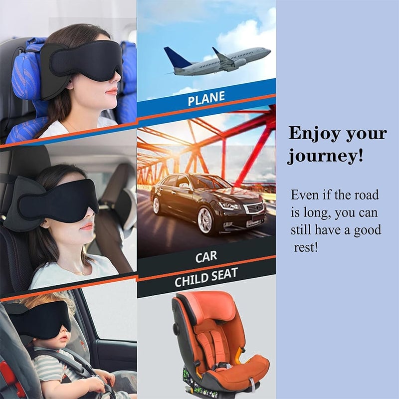 Travel Neck Pillow with Head Strap & Eye Mask