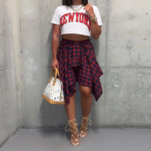 Load image into Gallery viewer, Women's Plaid Print Asymmetrical Hem Skirt