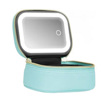 Load image into Gallery viewer, Dopamine Color PU Waterproof Makeup Bag with LED Touch Light &amp; Detachable Mirror